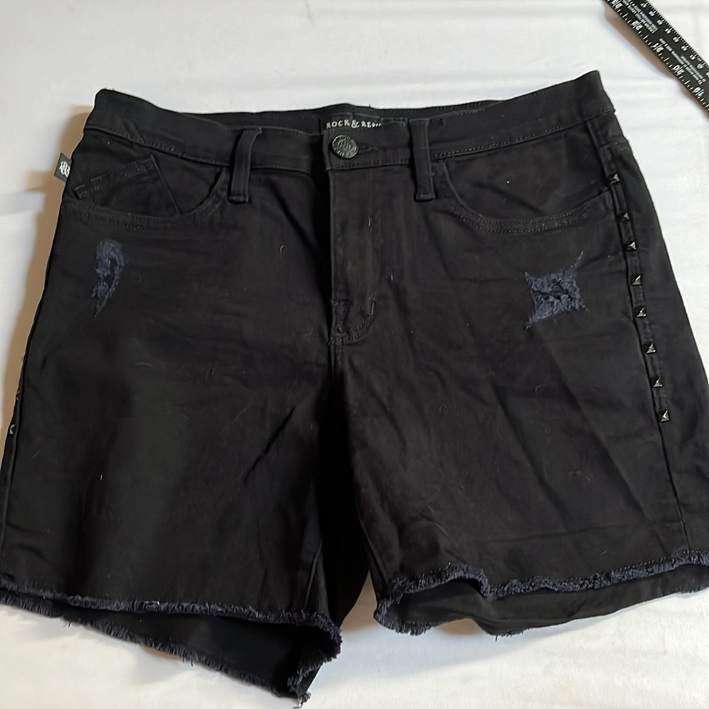 Rock & Republic size 10 black denim stretch shorts NWOT